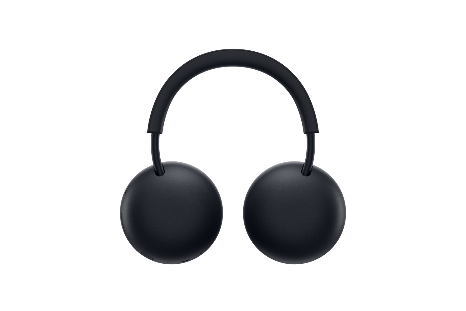 Auriculares negros con diseño redondo y diadema sobre fondo negro.