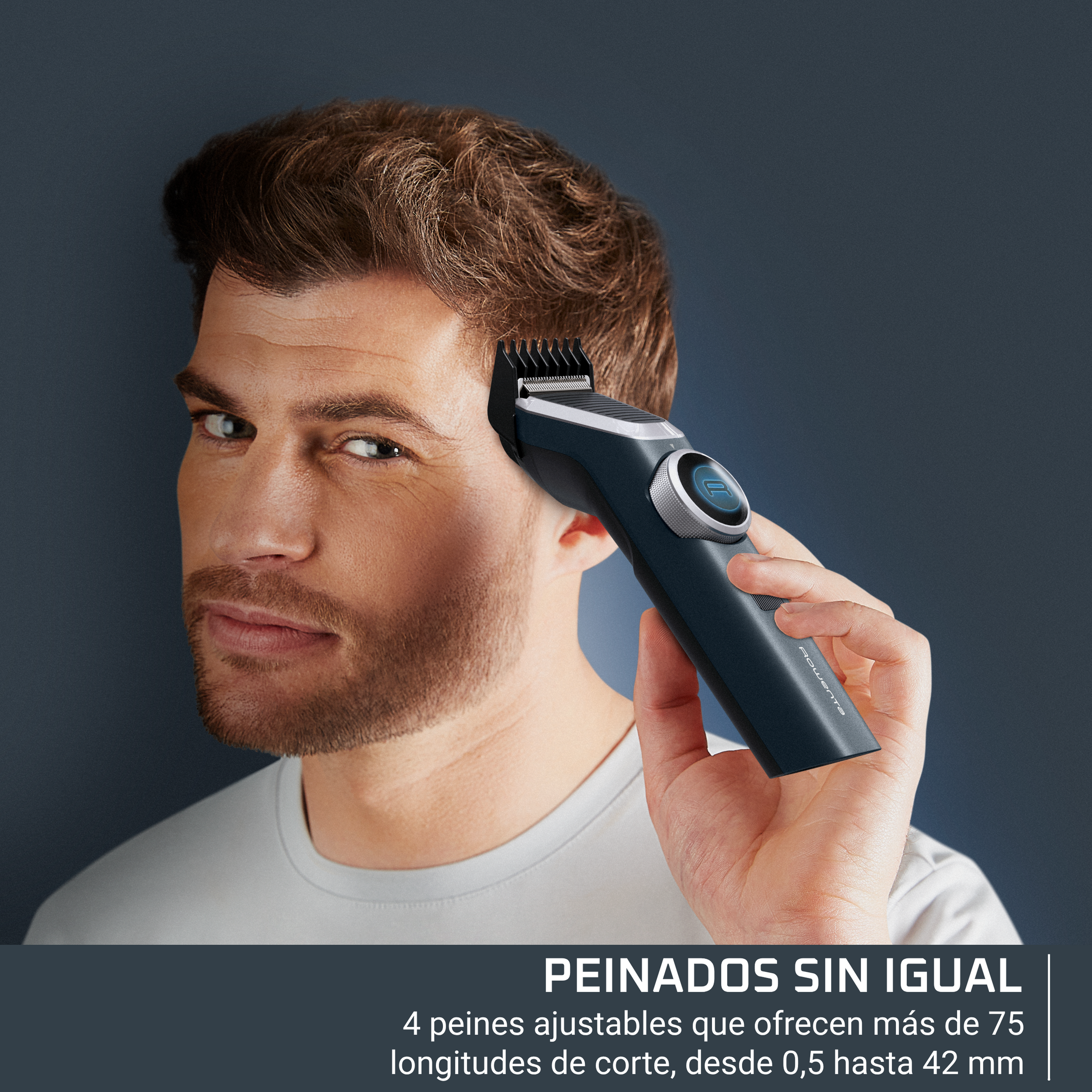 Peinados sin igual . 4 peines ajustables que ofrecen mas de 75 longitudes de corte, desde 0,5 mm hasta 42 mm