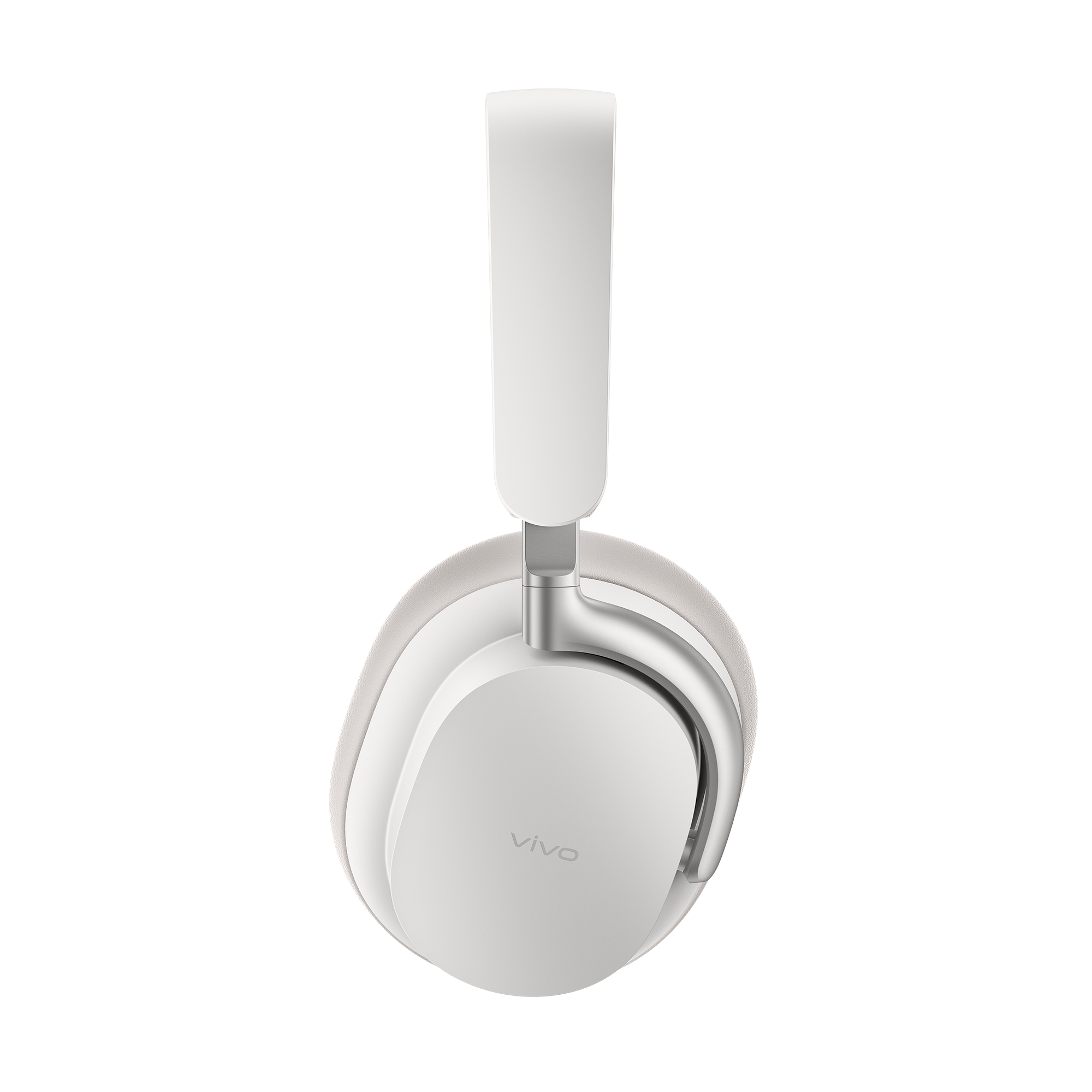 Auriculares supraaurales blancos Vivo con acento plateado sobre fondo negro.