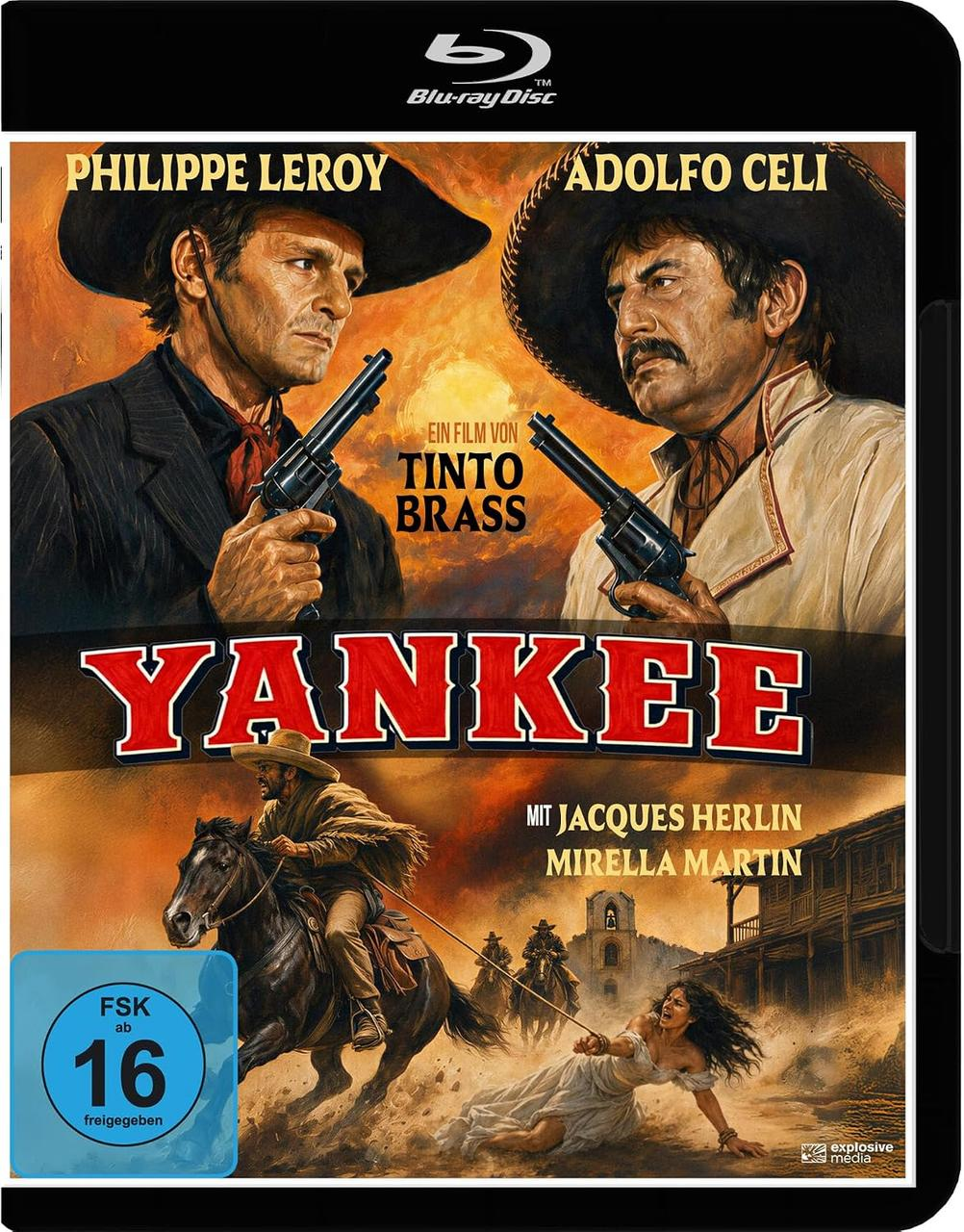 Blu-ray-Cover des Westerns Yankee mit Philippe Leroy und Adolfo Celi, die jeweils eine Waffe halten.