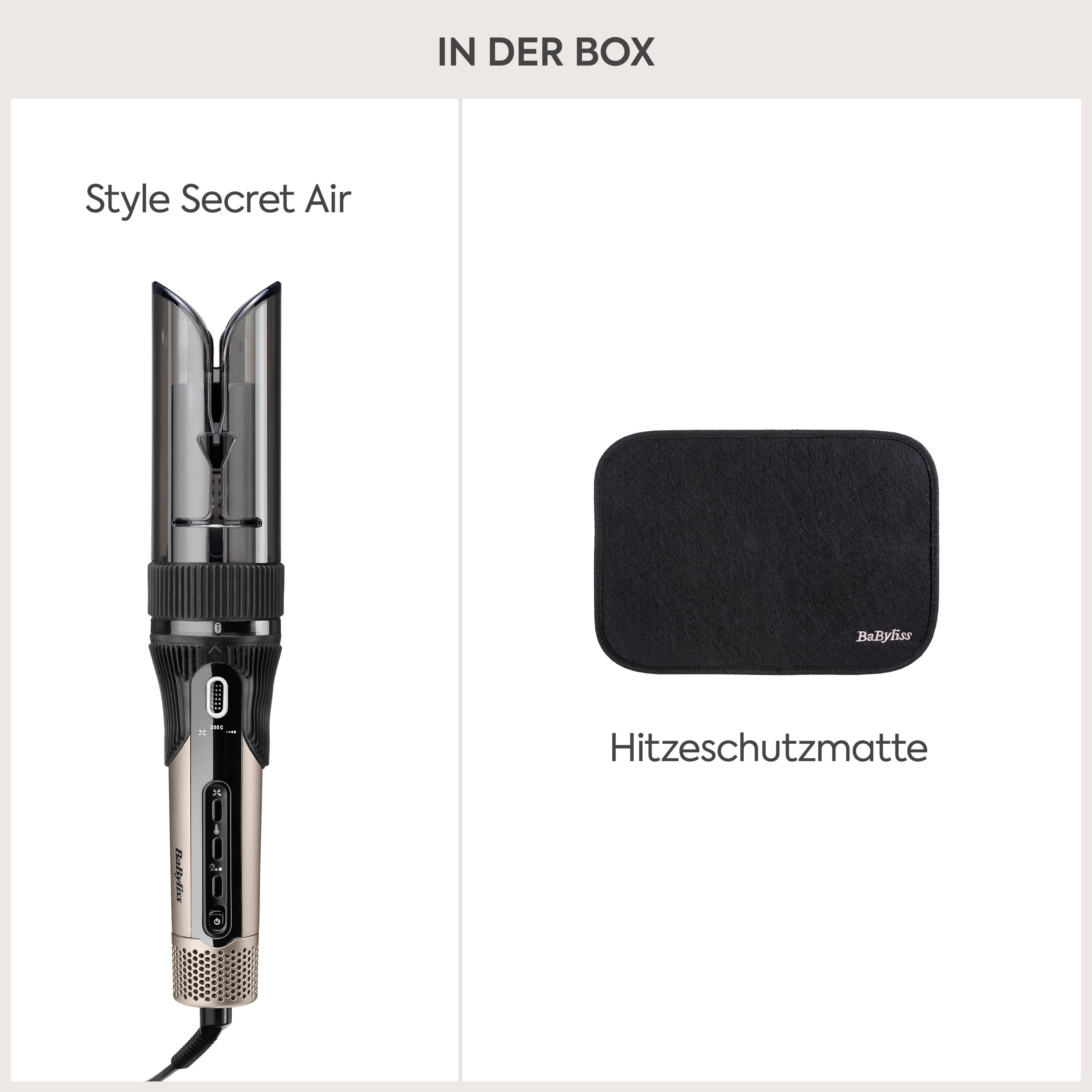 Babyliss Style Secret Air Lockenstab und Hitzeschutzmatte.