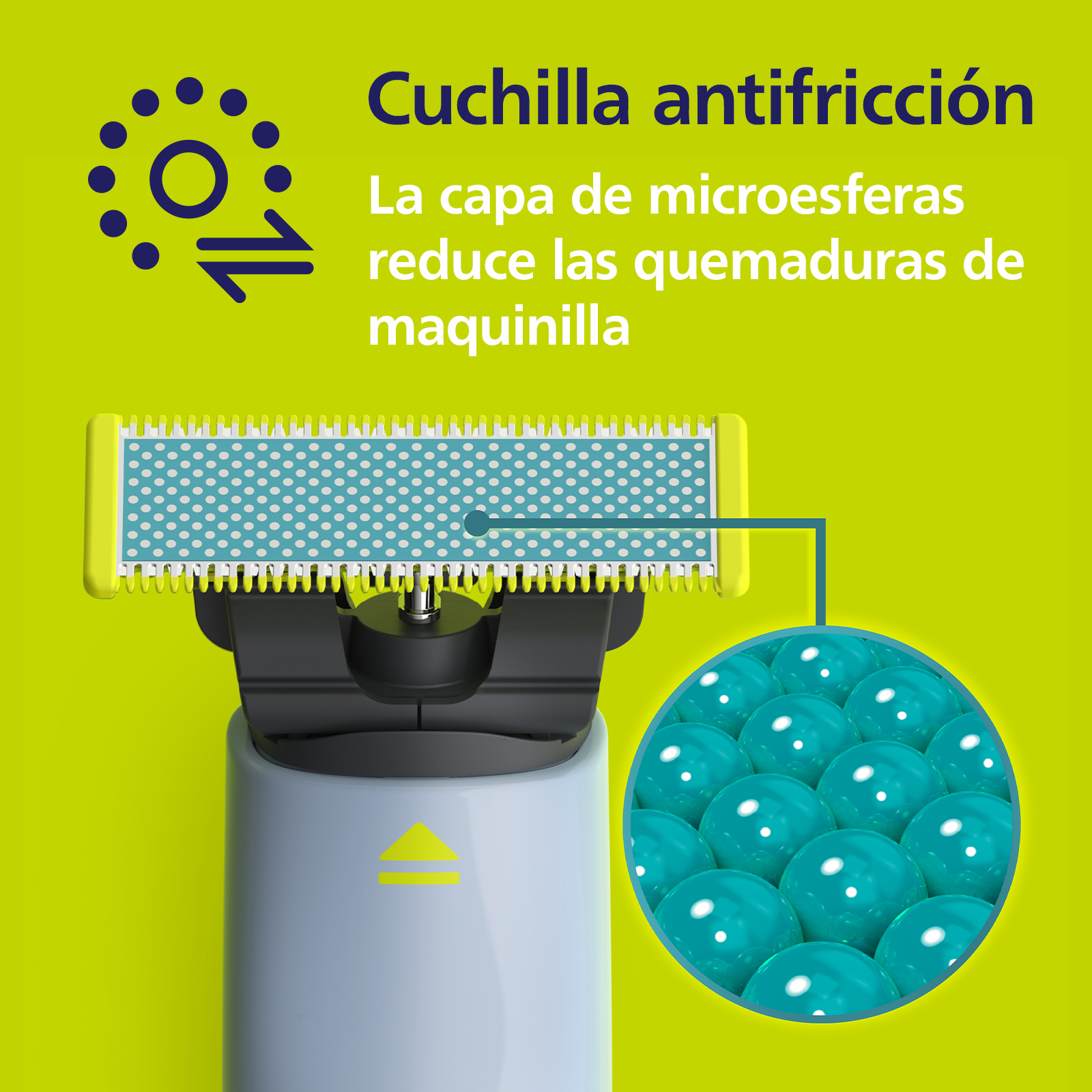 Cuchilla antifricción con una capa de microesferas para reducir las quemaduras.