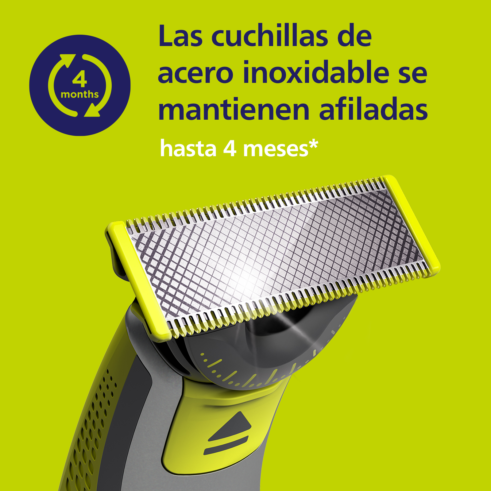 Fondo verde con cuchillas de acero inoxidable que se mantienen afiladas hasta cuatro meses.