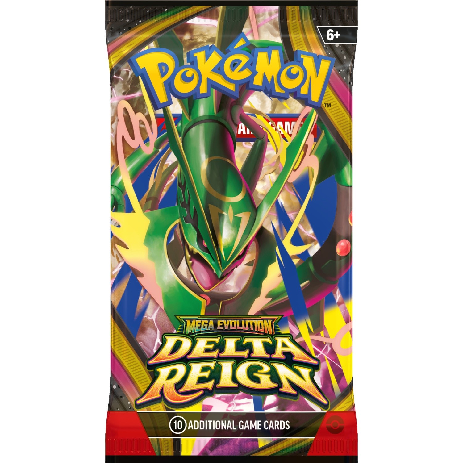 Pokémon Delta Reign boosterpack met afbeelding van groene Mega Rayquaza.