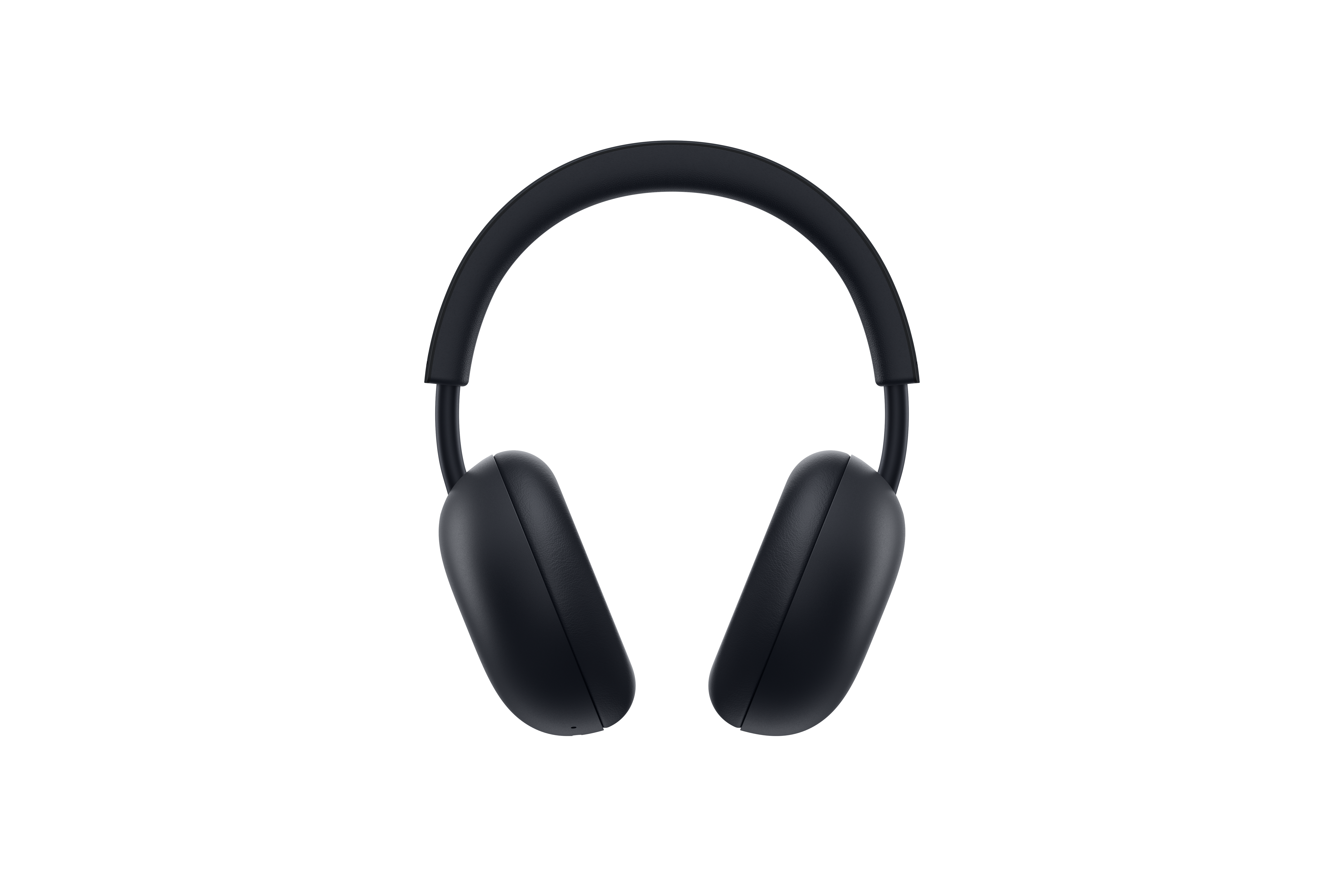 Schwarze Over-Ear-Kopfhörer vor einem einfarbigen schwarzen Hintergrund.