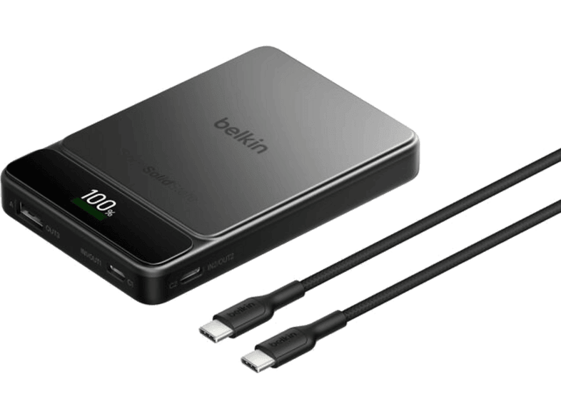 Powerbank - Belkin BPB044HQBK, 10000 mAh, 1x USB-A, 2x USB-C, 60W, Negro
