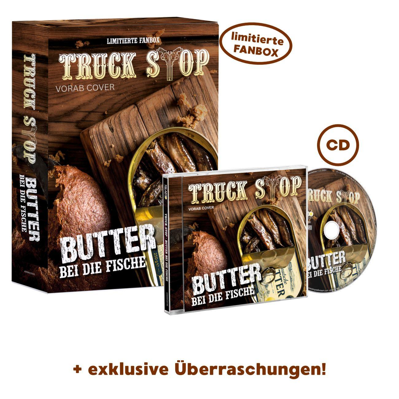 Limitierte Fanbox von Truck Stop mit CD und dem Album Butter bei die Fische sowie exklusiven Überraschungen.