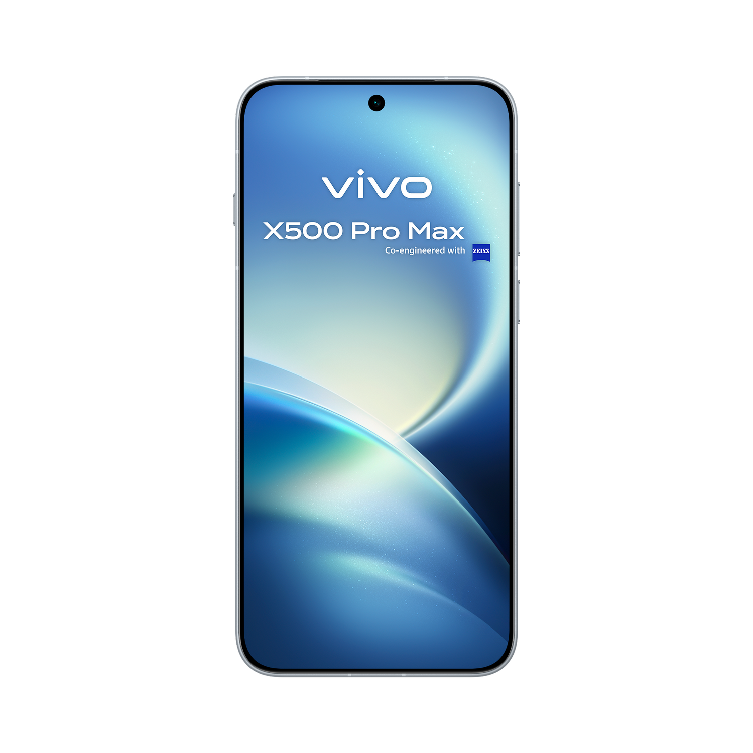 Vista frontal del smartphone Vivo X500 Pro Max sobre fondo negro.