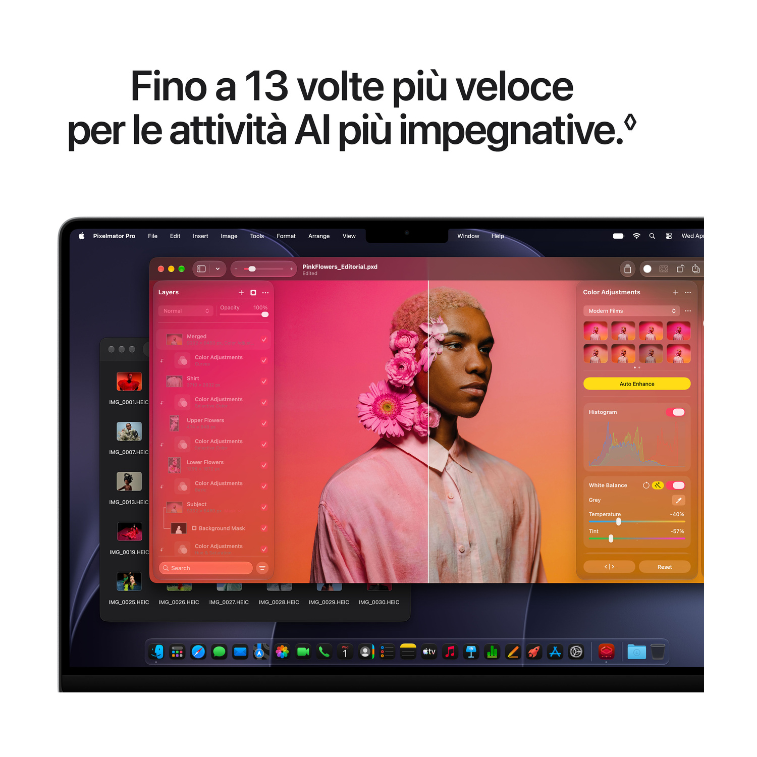 Schermo del laptop che mostra un'app di fotoritocco con livelli e colori.