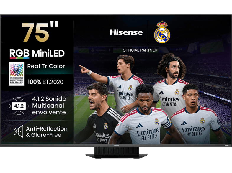 TV RGB Mini LED 75″ – Hisense 75UR9S, UHD 4K, Quad Core / MT9655, Hi-View AI Engine RGB, Tuned by Devialet, Anti Reflejo, Negro
