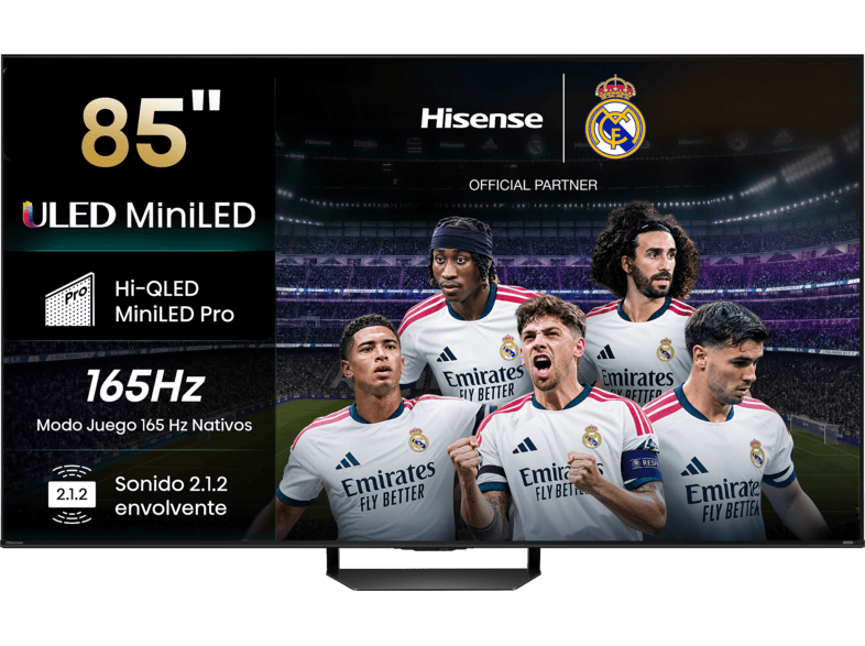 Hisense Tv Mini Led 85", 85U7s Pro, Hdr 4K, Quad Core/Mt9655, 165 Hz Nativos, Hi-View Ai Engine Pro, Tuned By Devialet, Negro MediaMarkt