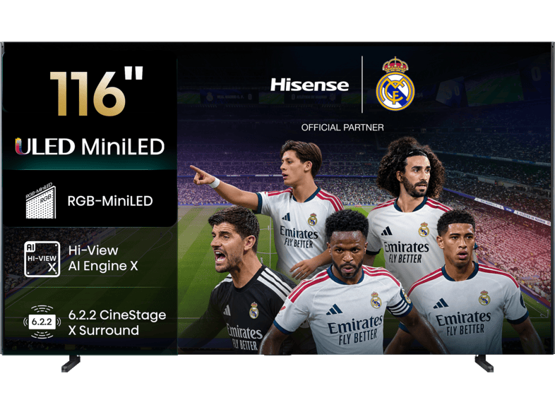 TV RGB Mini LED 116″ – Hisense 116UXQ, UHD 4K, Dynamic X‑Display, Procesamiento con IA, Negro