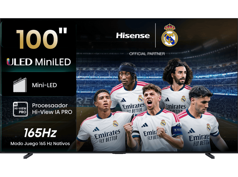 Hisense Tv Mini Led 100", 100U7q, Uhd 4K, Subwoofer Integrado, 144 Hz, Hi-View Ia Pro, Dolby Vusion Iq & Atmos, Negro MediaMarkt
