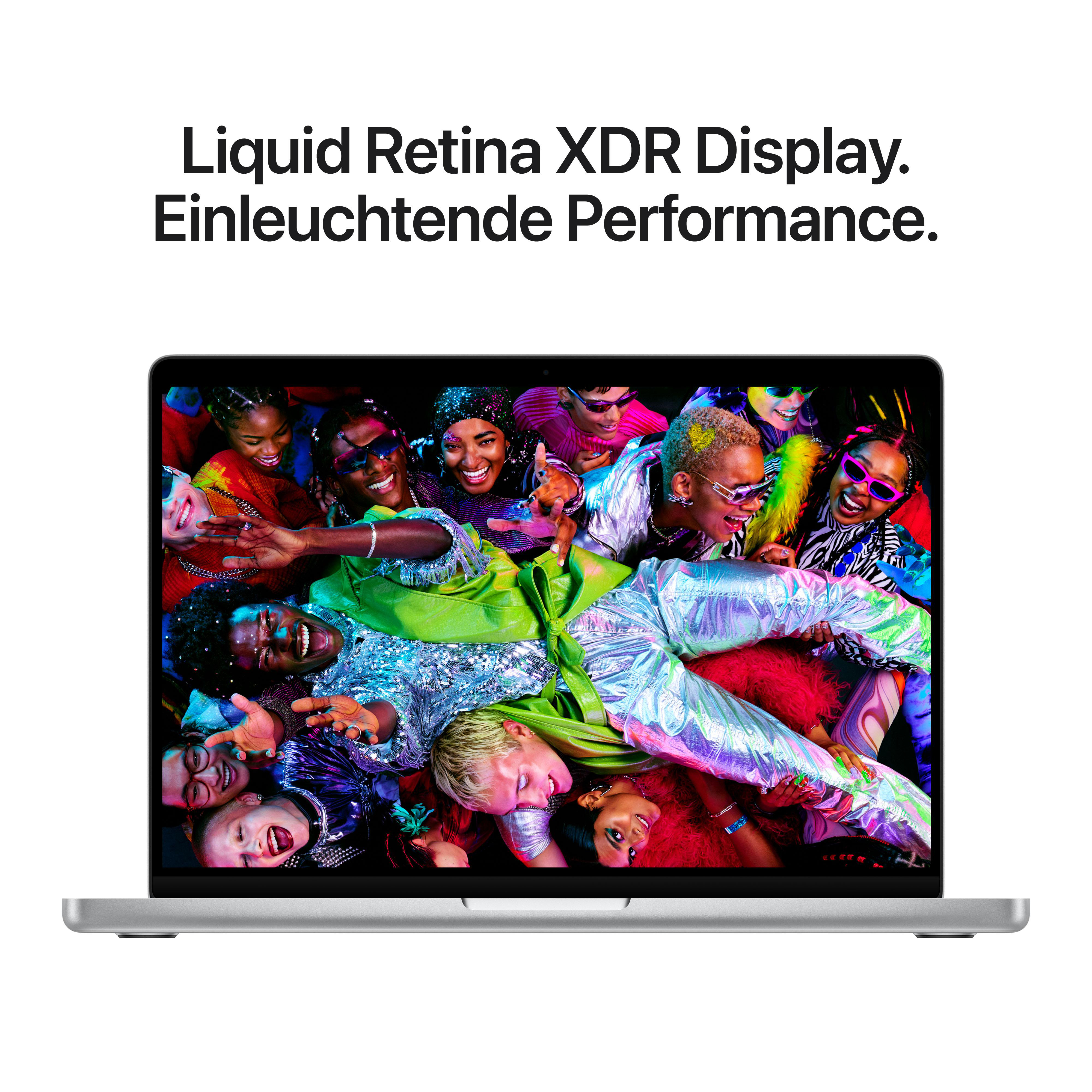 Ein offener Laptop zeigt auf dem Display eine bunte Menschenmenge. Darüber steht Text.