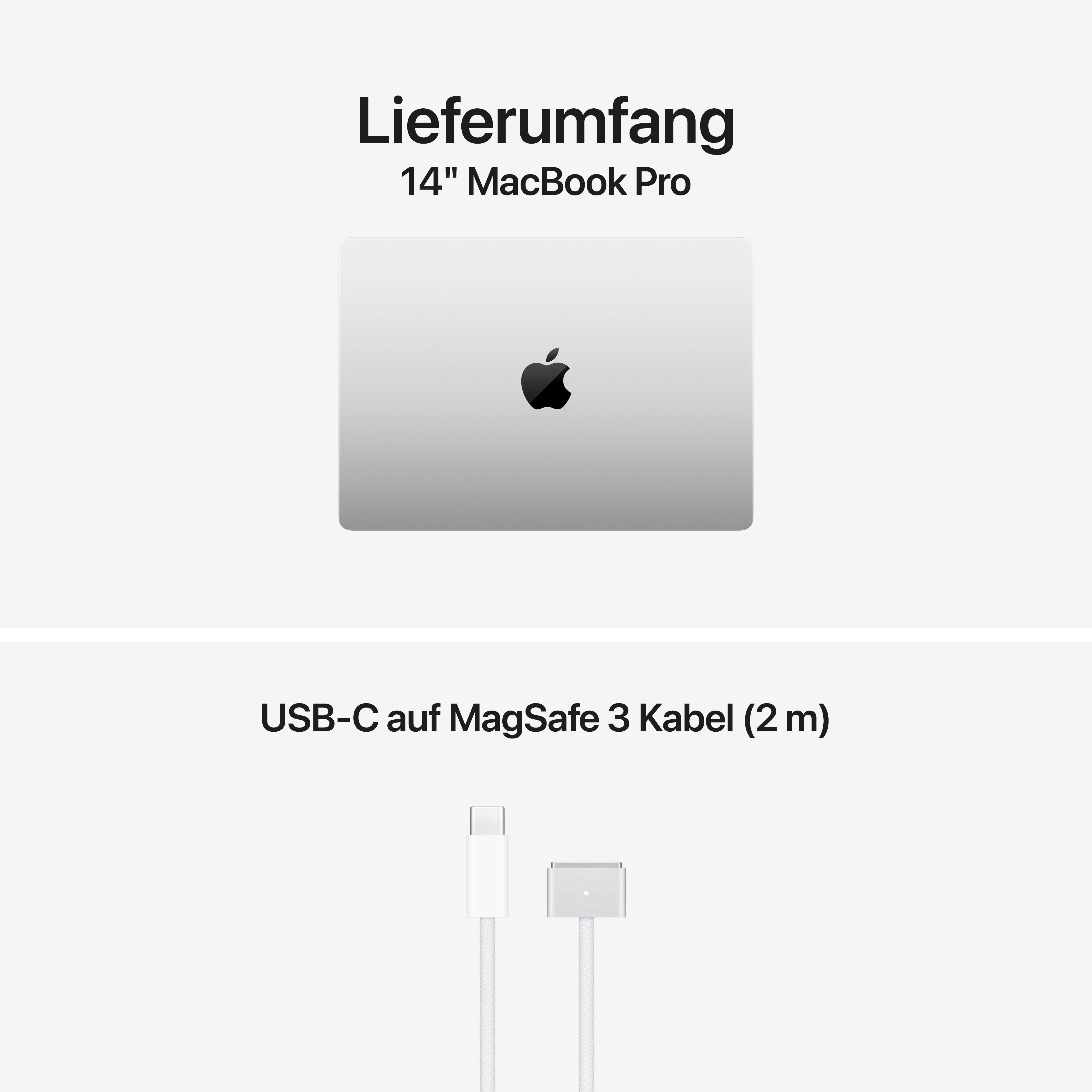 Lieferumfang: 14 Zoll MacBook Pro und ein USB-C auf MagSafe 3 Kabel (2 m).