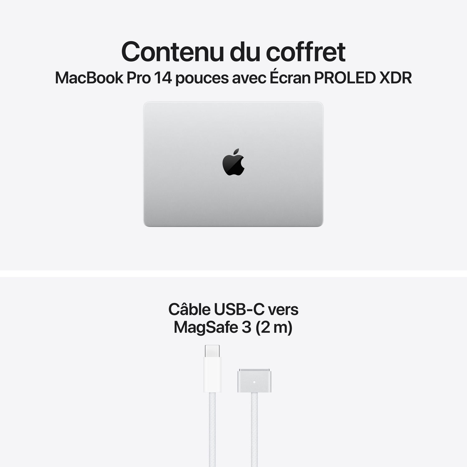 Contenu: MacBook Pro 14 pouces et câble USB-C vers MagSafe 3.