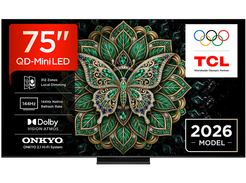 TV TCL 75C6K PRO, Smart TV 75”, QD-Mini LED TV, 4K HDR 1000 nits, 312 zone di dimming, Google TV, Dolby Vision & Atmos, 2.1 Onkyo, 144Hz, AirPlay 2