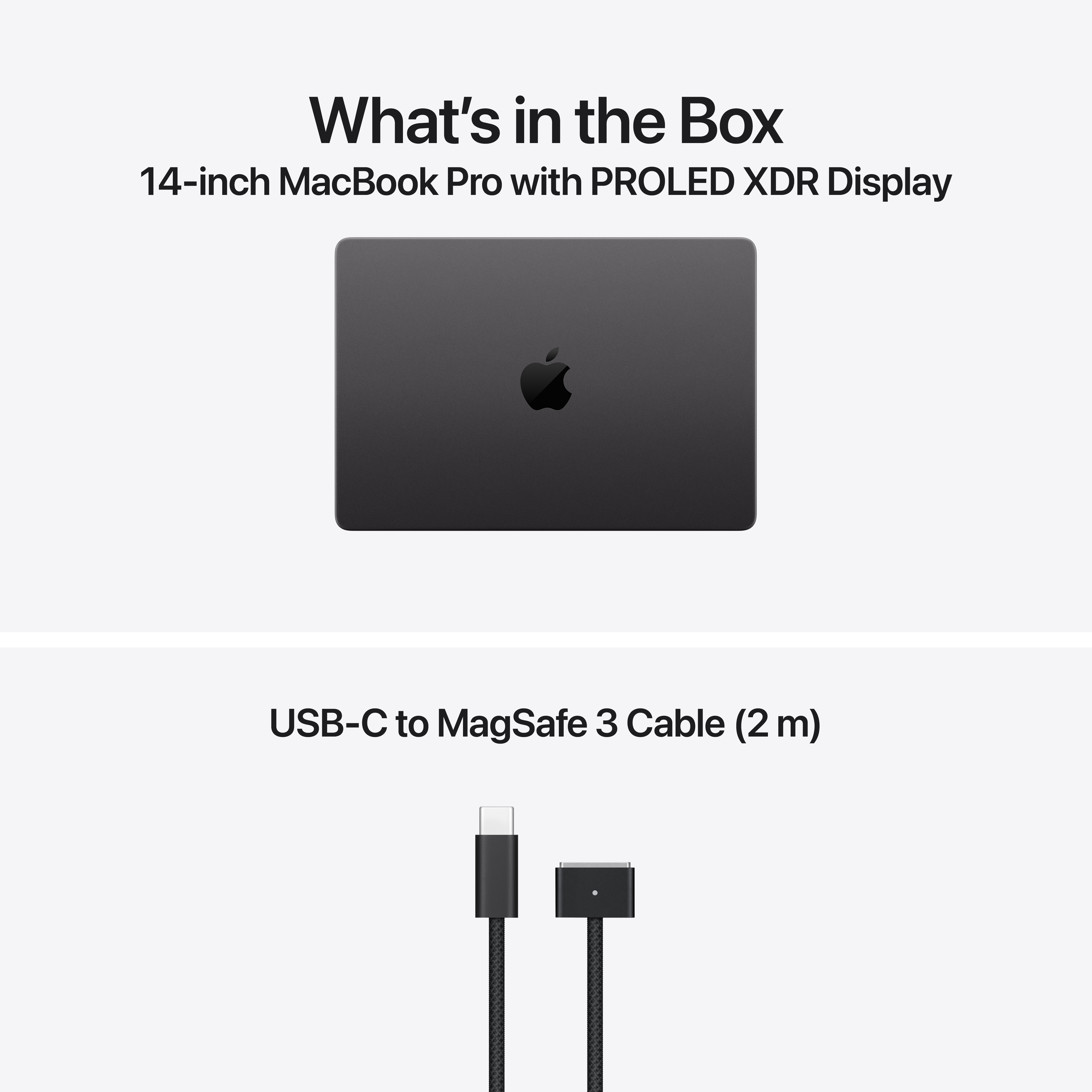 A doboz tartalma: 14 hüvelykes MacBook Pro és USB-C - MagSafe 3 kábel.