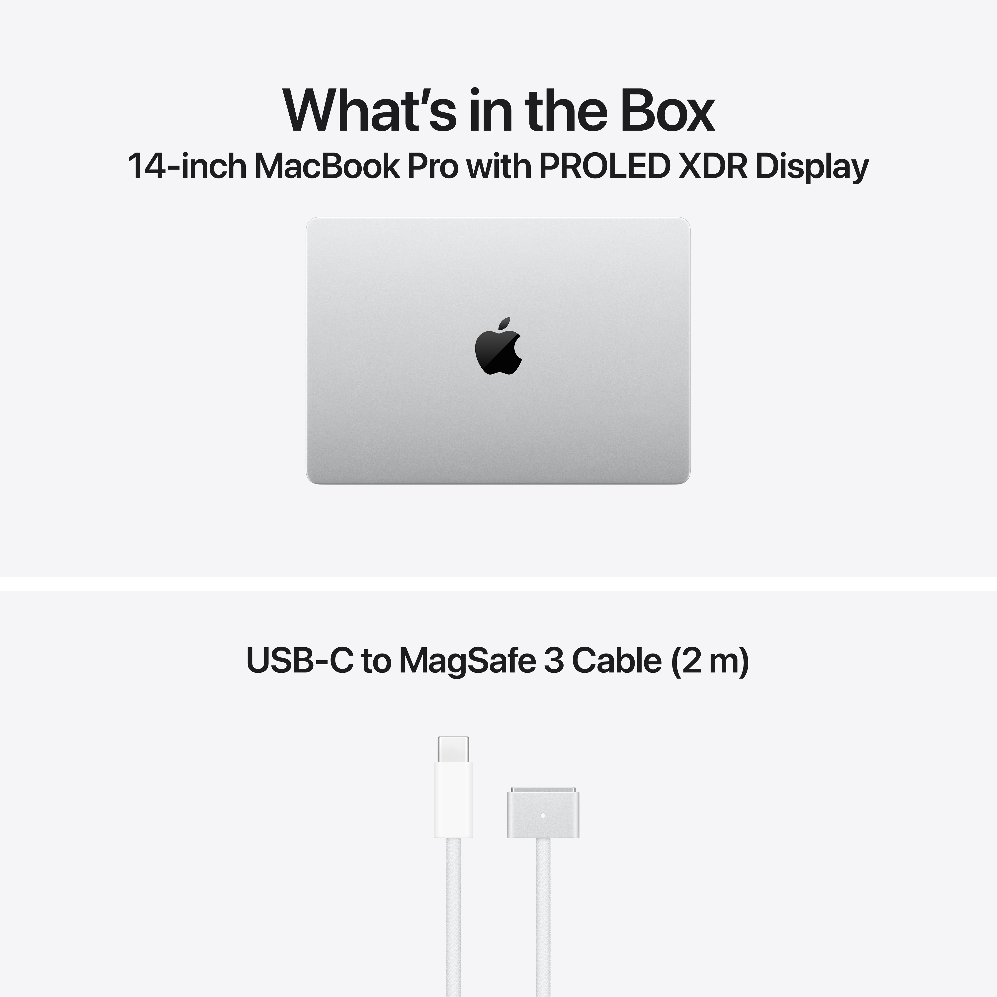 A doboz tartalma: 14 hüvelykes MacBook Pro és USB-C - MagSafe 3 kábel.