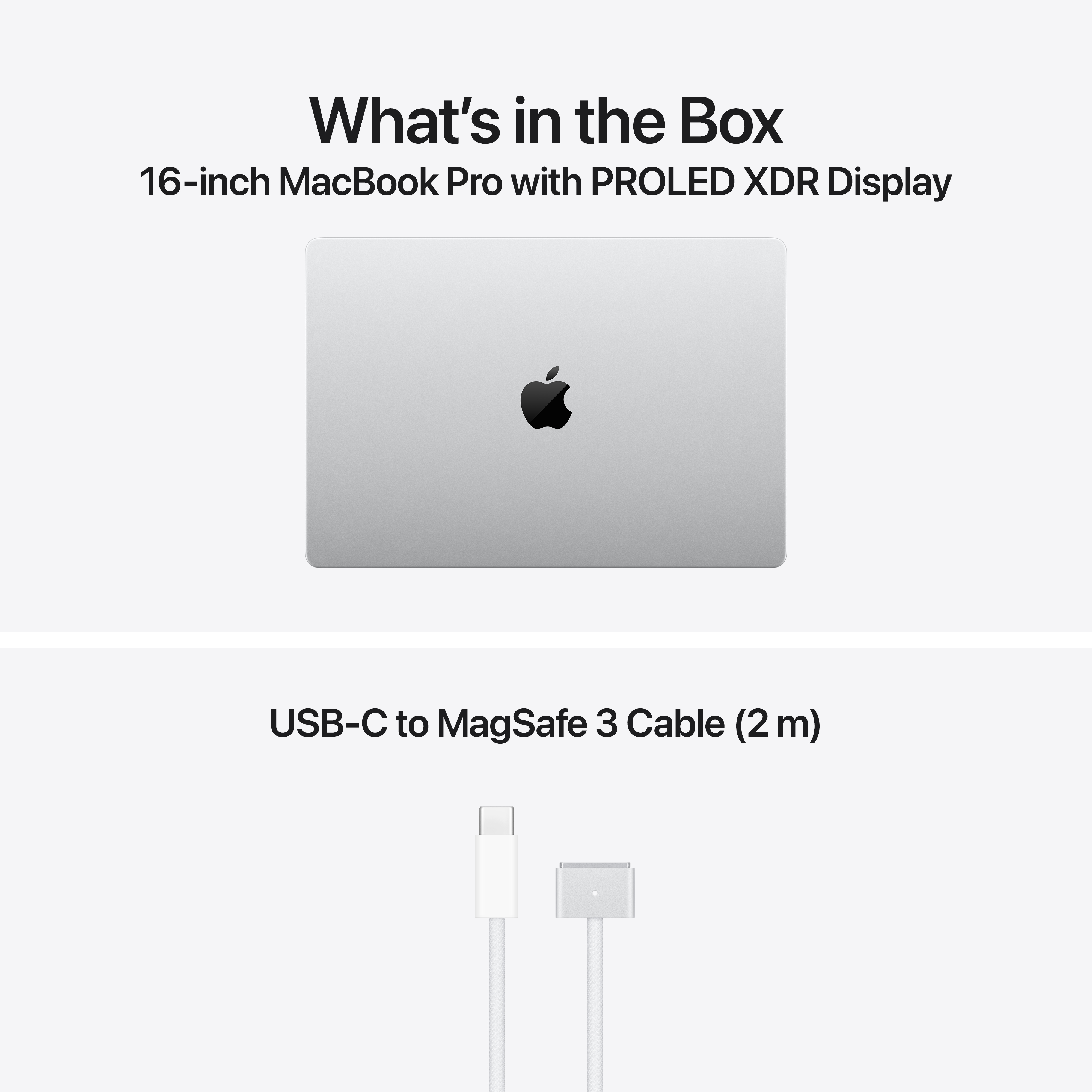A doboz tartalma: 16 hüvelykes MacBook Pro és USB-C - MagSafe 3 kábel.
