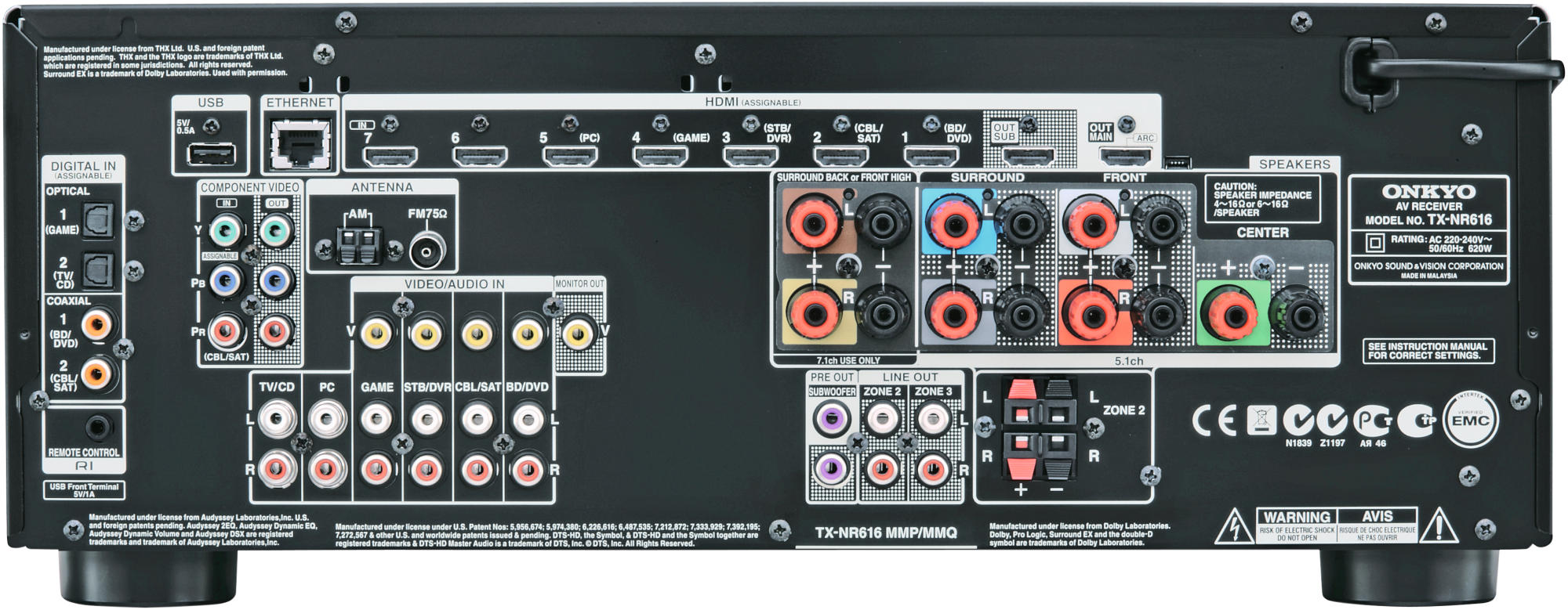 ONKYO TX-NR 616 silber AV-Receiver (7.2 Kanäle, Silber)