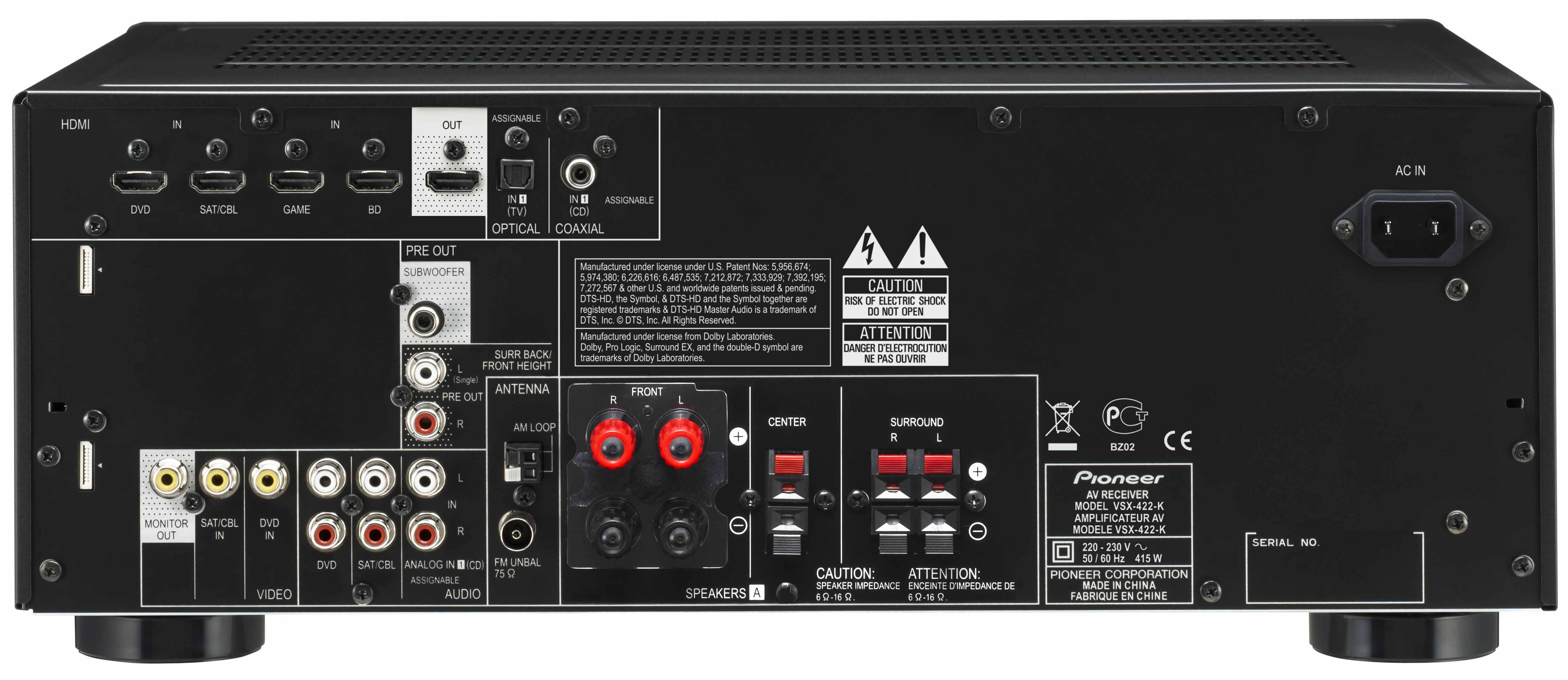 PIONEER VSX-422 AV-Receiver (5 Kanäle, 130 Watt pro Kanal, Silber)