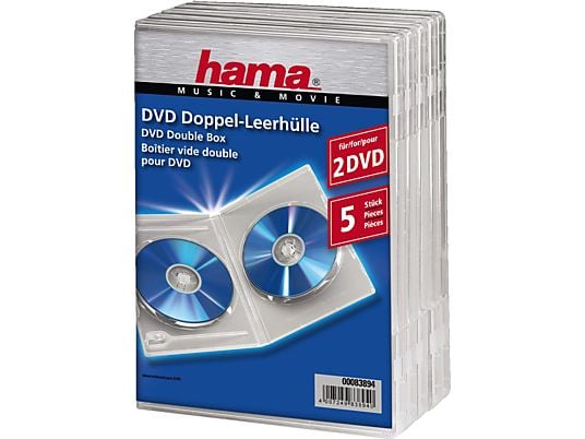 HAMA Boîtier double pour DVD, lot de 5, transparent - Boîtier vide DVD (Transparent)