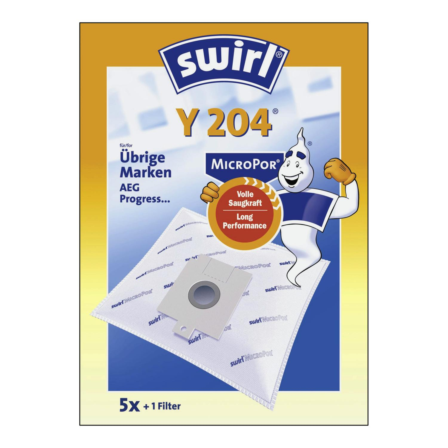 Eine Staubsaugerbeutelverpackung mit Text- und grafischen Elementen.