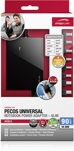 SPEEDLINK SL-6957-BK PECOS UNIVERSAL 90W NOTEBOOK Power Adapter Notebook Netzteil, Schwarz