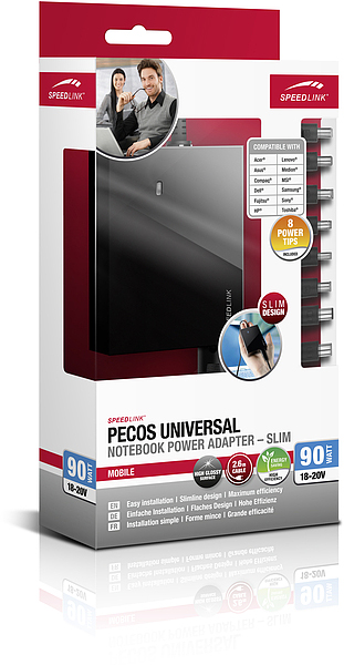 SPEEDLINK SL-6957-BK PECOS UNIVERSAL 90W NOTEBOOK Power Adapter Notebook Netzteil, Schwarz