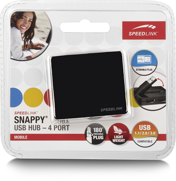 SPEEDLINK SNAPPY USB-Hub - 4 Port, USB Hub, Schwarz