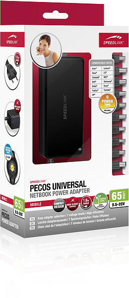 SPEEDLINK Pecos Universal 65 Watt Netbook Power Notebook Netzteil, Schwarz