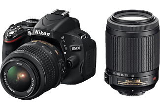 NIKON D5100+18-55mm VR+55-200mm VR Spiegelreflexkamera, , , 18-55 mm, 55-200 mm Objektiv (VR, VR), Schwarz