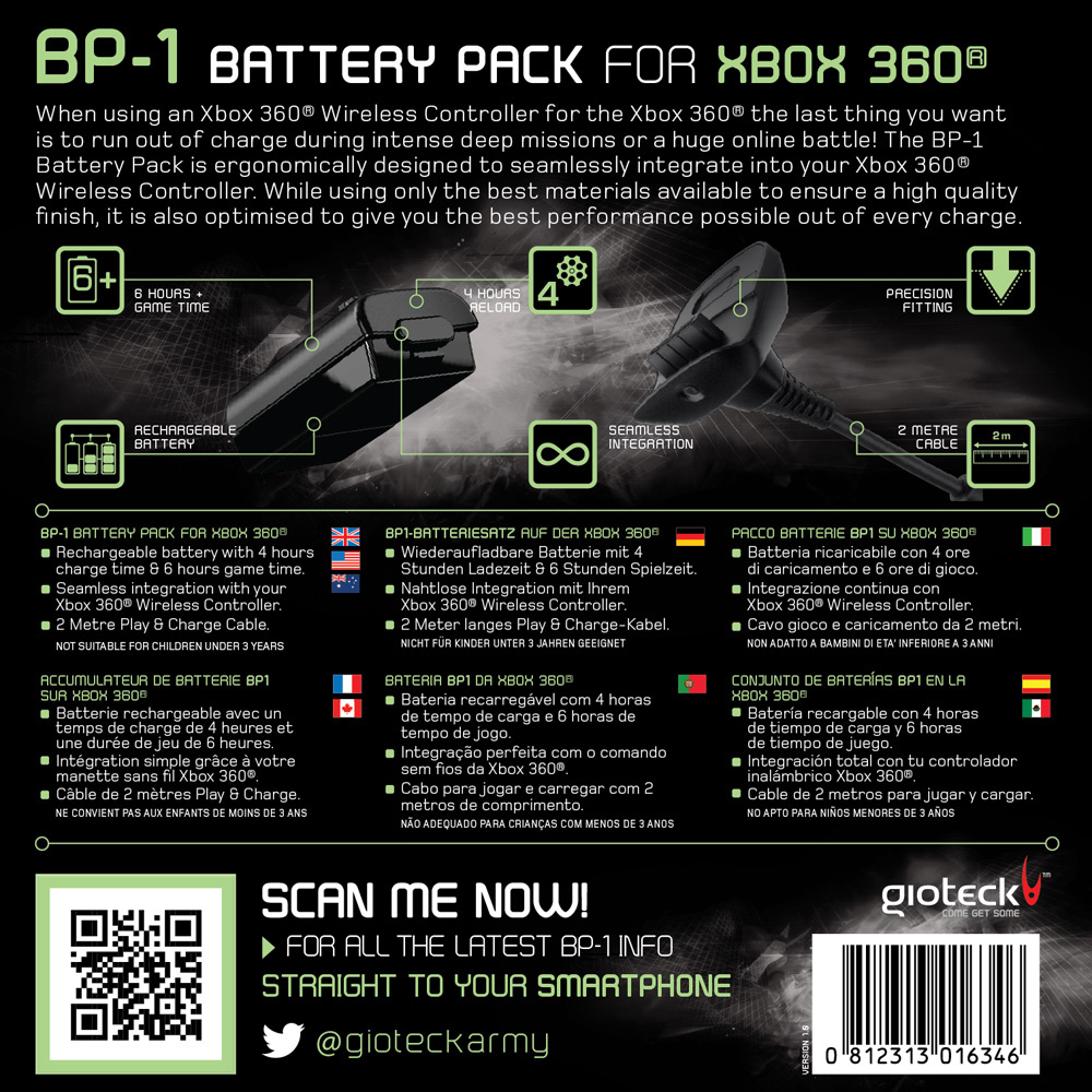GIOTECK BP-1 Battery Pack mit Ladekabel, Batterie/Akku, Schwarz