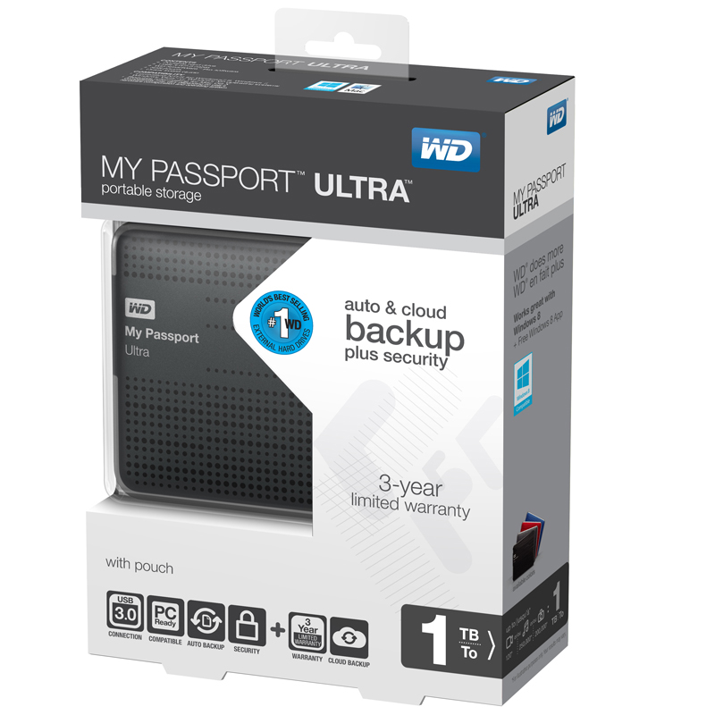 WD WDBZFP0010BTT-EESN My Passport® Ultra Festplatte, 1 TB HDD, 2,5 Zoll, extern, Titan