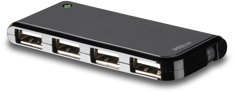 SPEEDLINK USB Hub 4 Port, aktiver HUB, Schwarz USB