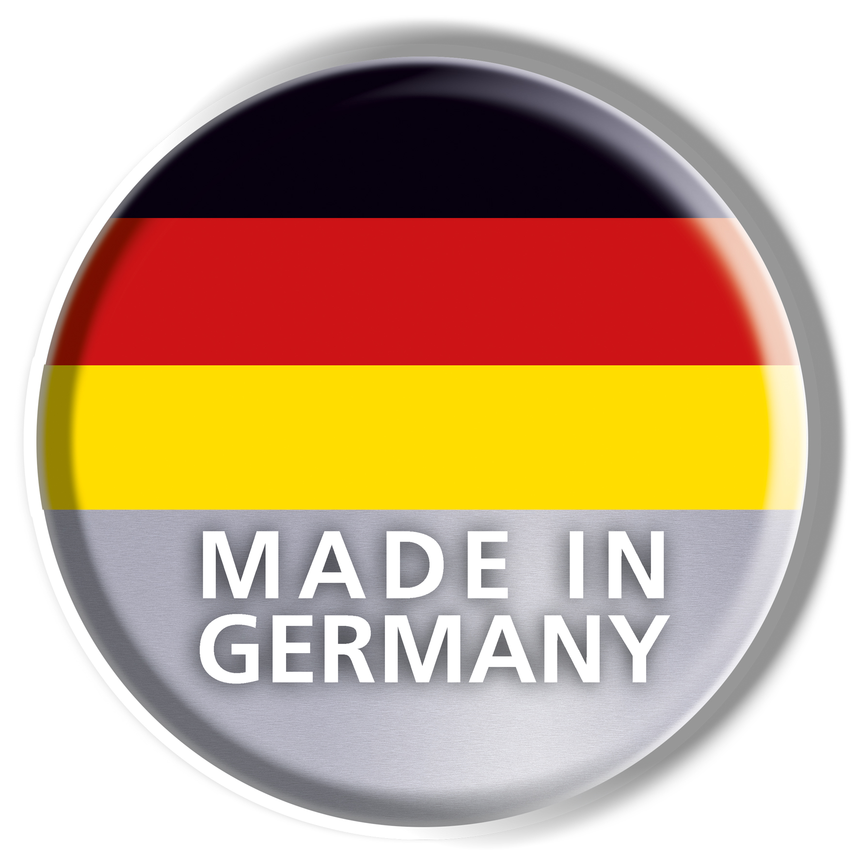Runder Aufkleber mit Deutschlandflagge und 'MADE IN GERMANY'.