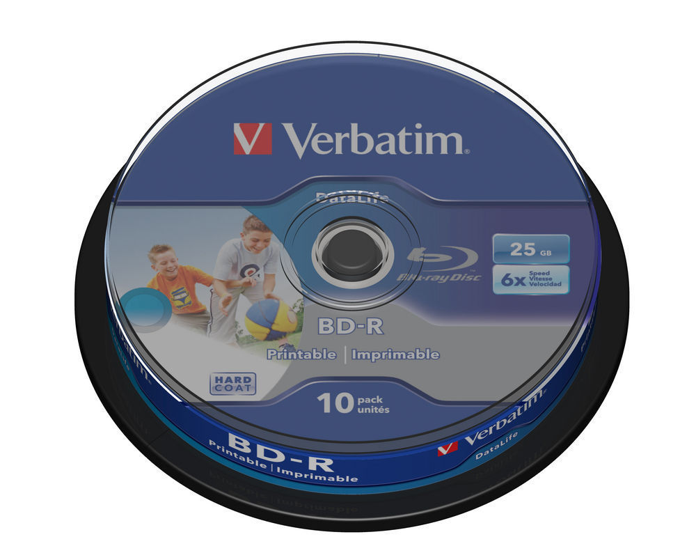 Eine blaue Verbatim Blu-ray Disc mit 25 GB Kapazität in einem schwarzen Gehäuse.