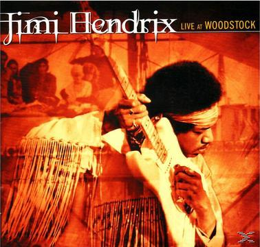 Albumcover von Jimi Hendrix Live in Woodstock, mit ihm und einer Gitarre.