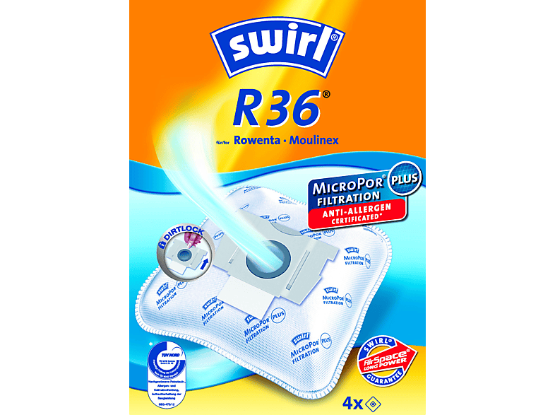 Swirl R 36 Staubsaugerbeutel + 1 Filter 4 Stück, passend für: Rowenta, Moulinex