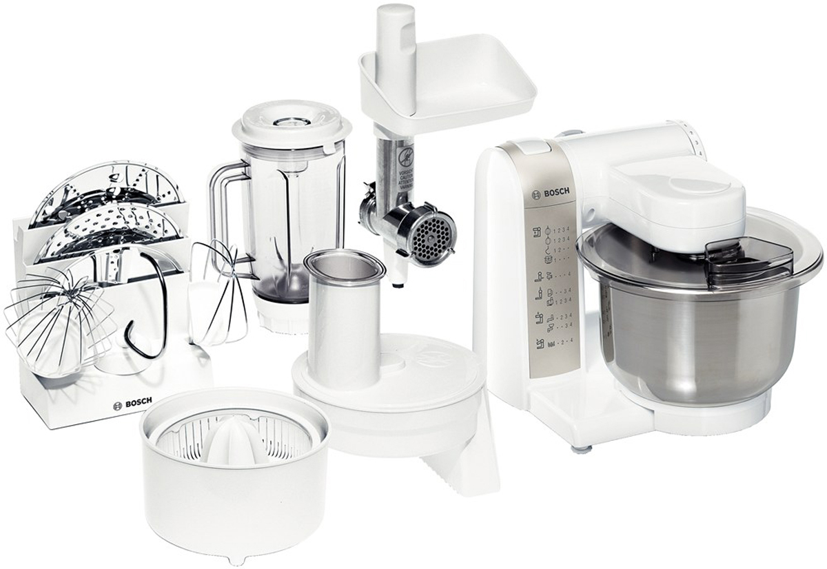 BOSCH Küchenmaschine MUM4880 PROFI MIXX WEISS/SILBER Küchenmaschine Weiß (600 Watt)