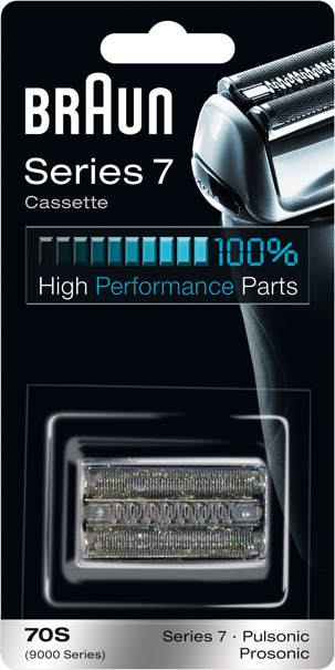Braun Series 7 Rasiererkassette. Schwarz und Silber, mit 100 % Hochleistungsteilen.