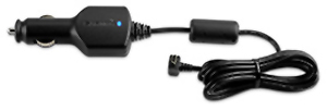 Schwarzes Garmin-Autoladegerät mit USB-Anschluss und kleinem blauen Licht.