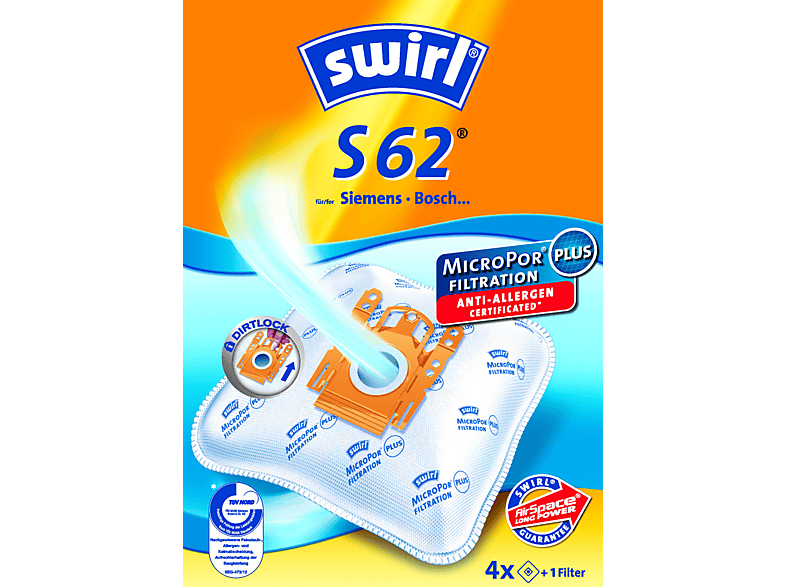 Swirl S 62 Staubsaugerbeutel + 1 Filter 4 Stück, passend für: Vorwerk, Folletto
