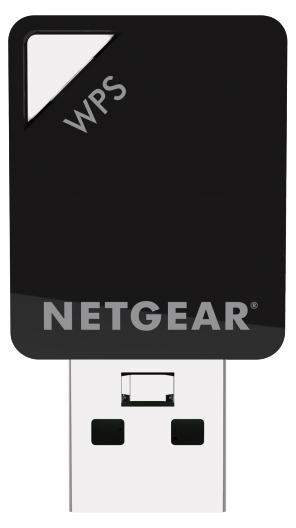 Ein schwarzer Netgear USB-WLAN-Adapter mit WPS.
