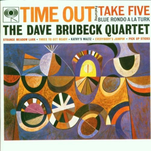 A The Dave Brubeck Quartet album borítója, a Take Five-val, színes geometriai mintákkal.