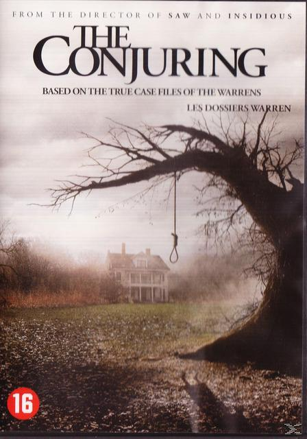 Filmposter: 'The Conjuring'. Huis, boom met strop, mist en '16' rating.