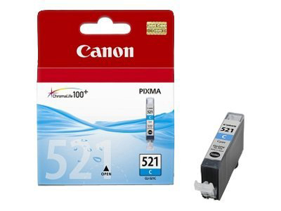 Canon Pixma 521 Tintenpatronen-Packung mit einer schwarzen und cyanfarbenen Patrone.