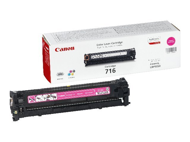 Canon Farblaserdruckerpatrone mit Kartuschenbox. Weißer Hintergrund.