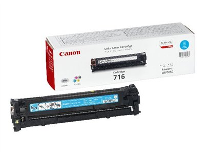 Canon Farbtoner-Kartuschenbox und -Kartusche. Text auf der Kartusche ist blau.
